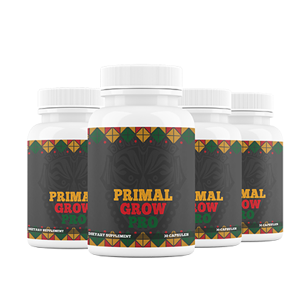 Three bottles of Primal Grow Pro mens-vitality and vitality support capsules